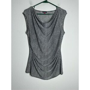 Vince Camuto Sleeveless Rouched Blouse Polka Dot Black White Green Size L